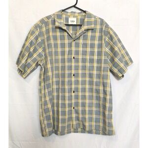 Katin Mens Short Sleeve Plaid Button Up Shirt Gray Yellow Size XL 100% Cotton